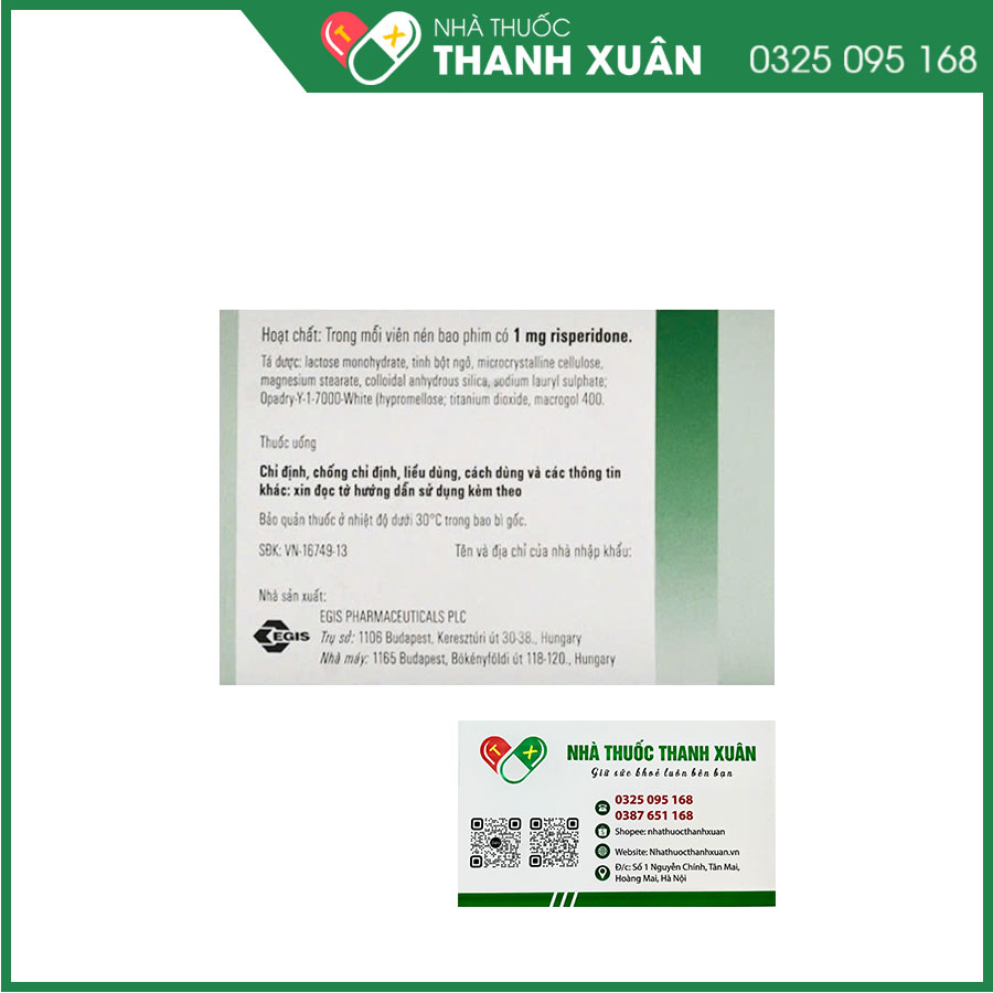 Rileptid 1mg điều trị tâm thần phân liệt, trầm cảm, lo âu hoặc rối loạn hành vi ở trẻ em và thanh niên
